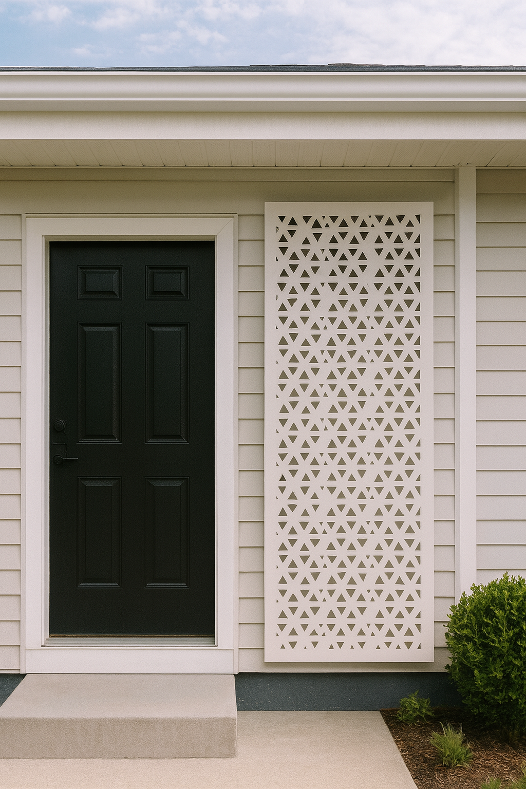 embellished punched metal insert on balcony railing wall