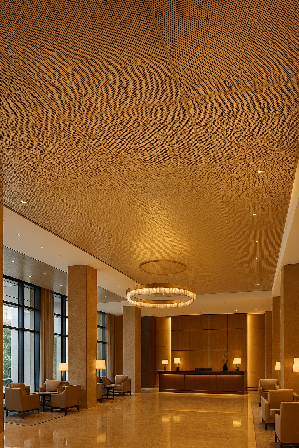Gold Perforated Acoustic Metal Ceiling Panel for Hotel Reception Area