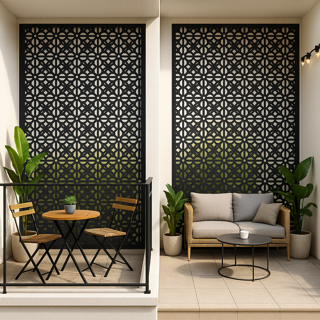Elegant Privacy with Embellished Grilles Between Balconies: A Modern Solution