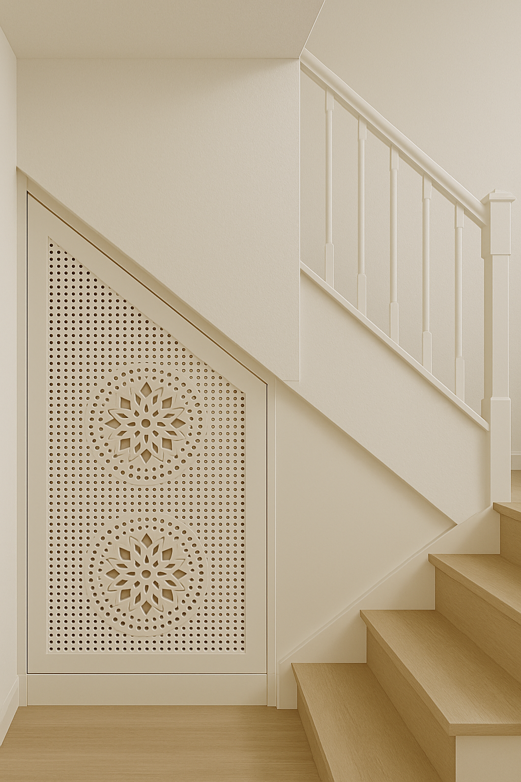 Integrating Embellished Decorative Screens on Under-Stair Closet Doors