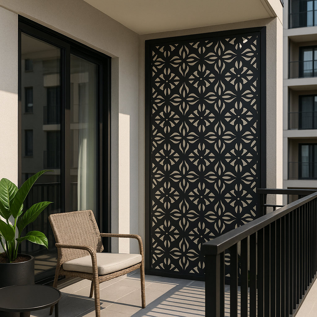 Shielded Elegance – Embellished Privacy Grilles Between Balconies