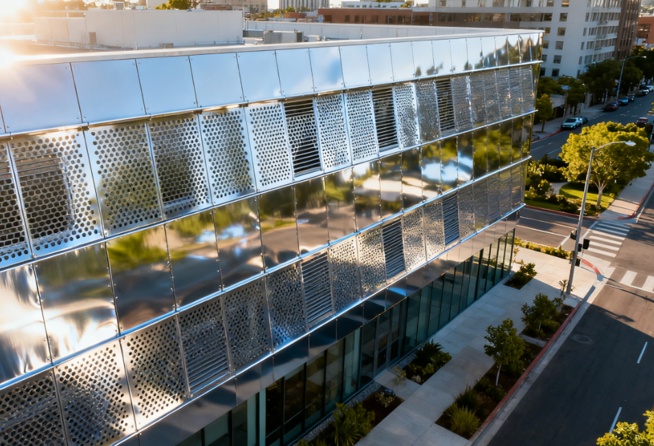 Enhancing Commercial Building Exteriors with High-Performance Perforated Metal Cladding for Sunshade and Ventilation