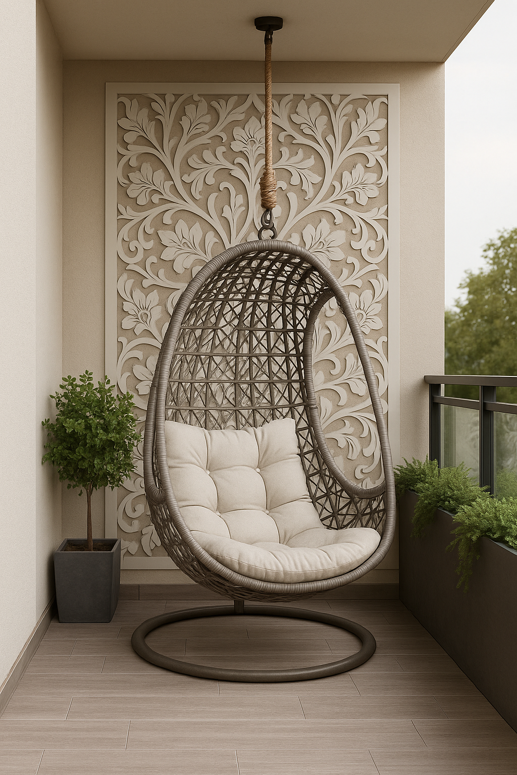 Outdoor Lounge Swing with Decorative Privacy Panel – Modern Patio Comfort Set