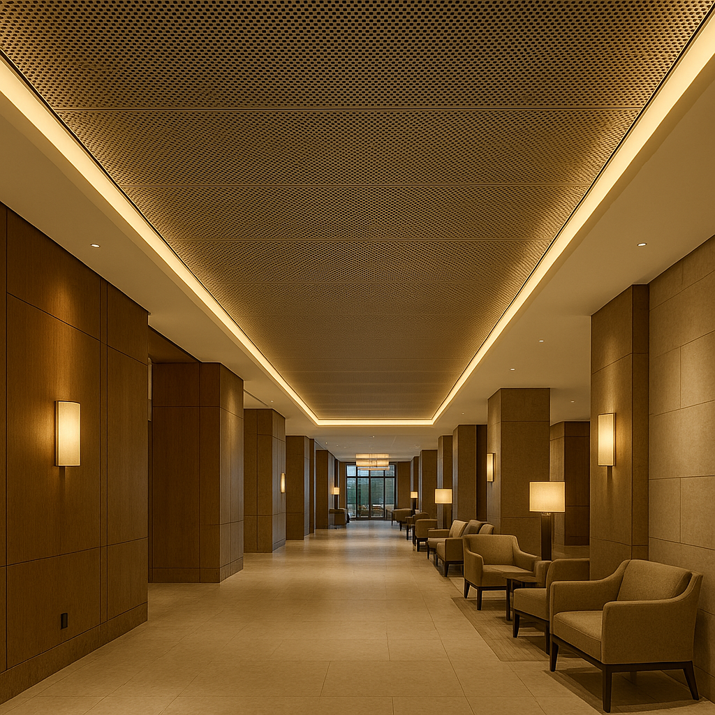 Gold Perforated Acoustic Metal Ceiling Panel for Hotel Reception Area