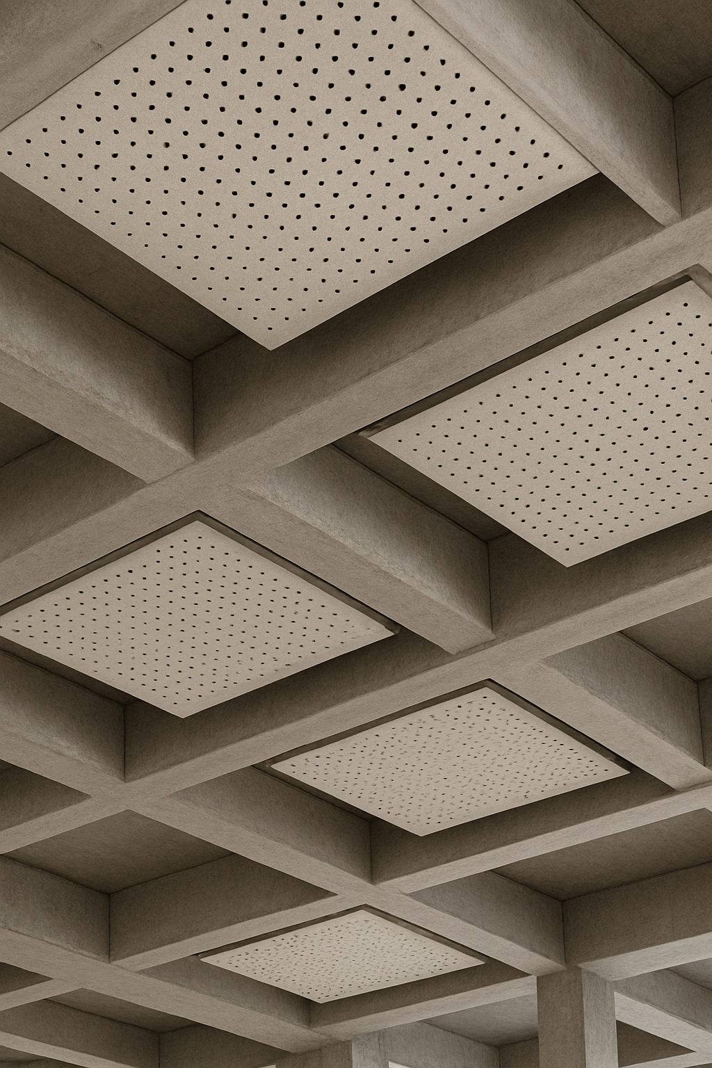 Perforated Wooden Acoustic Ceiling Panels – Decorative Sound-Absorbing Tiles for Exposed Beam Ceilings