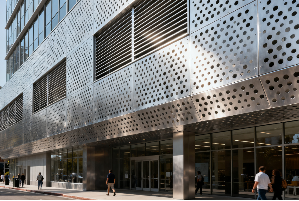 Laser-cut Sunshade and Ventilation Perforated Metal Cladding for Architectural Facades