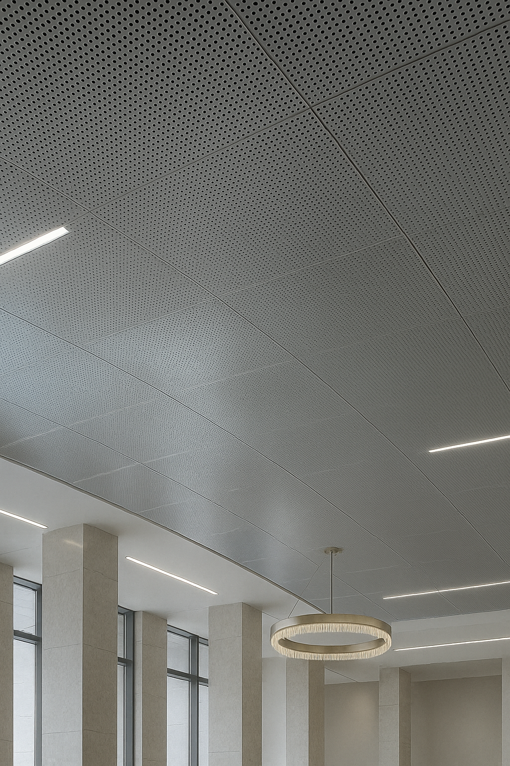 White Perforated Acoustic Metal Ceiling Panel for Hotel Lobby