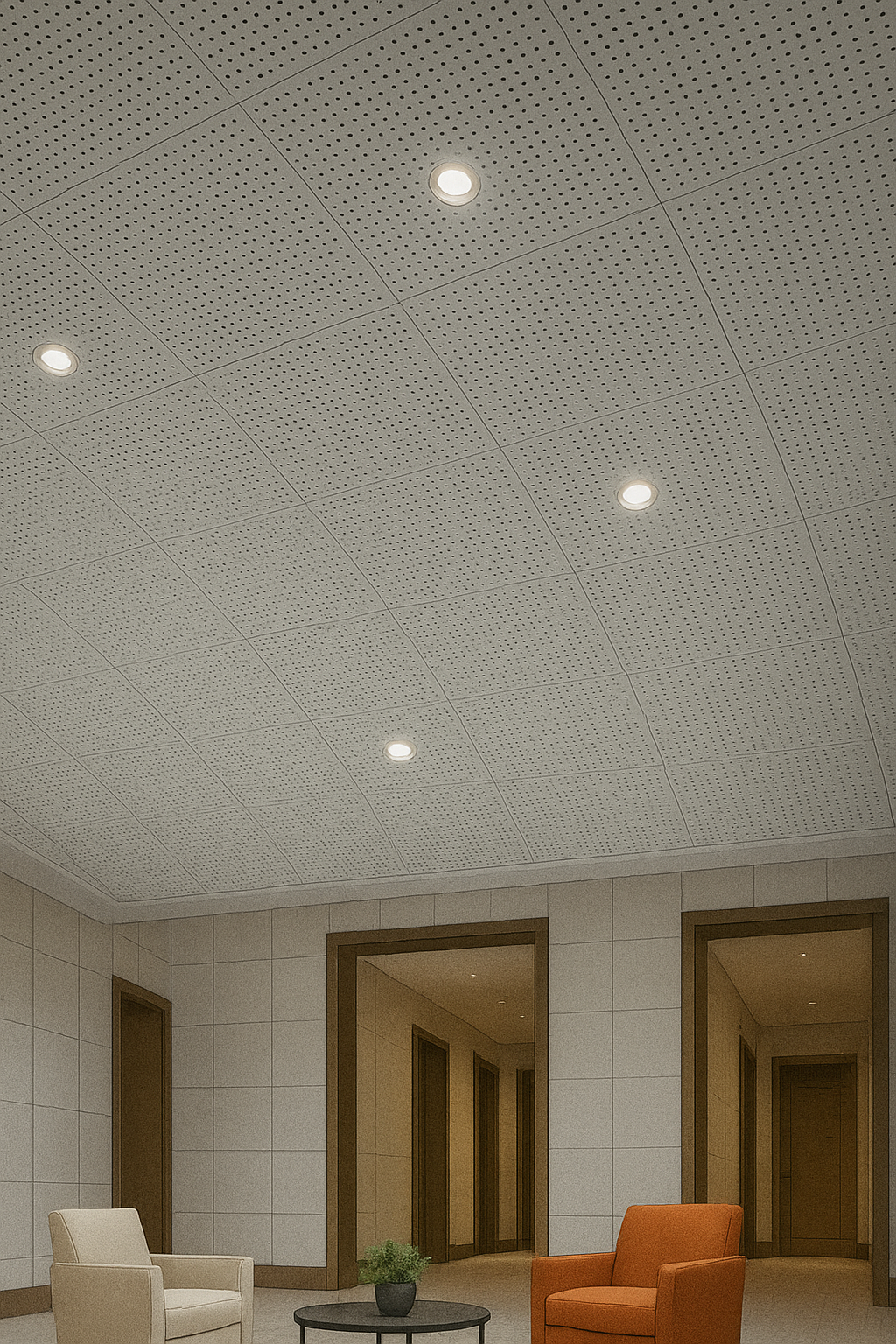 White Perforated Acoustic Metal Ceiling Panel for Hotel Lobby