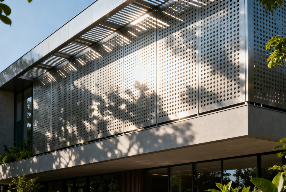 Modular Sunshade & Perforated Metal Cladding for Prefabricated Structures