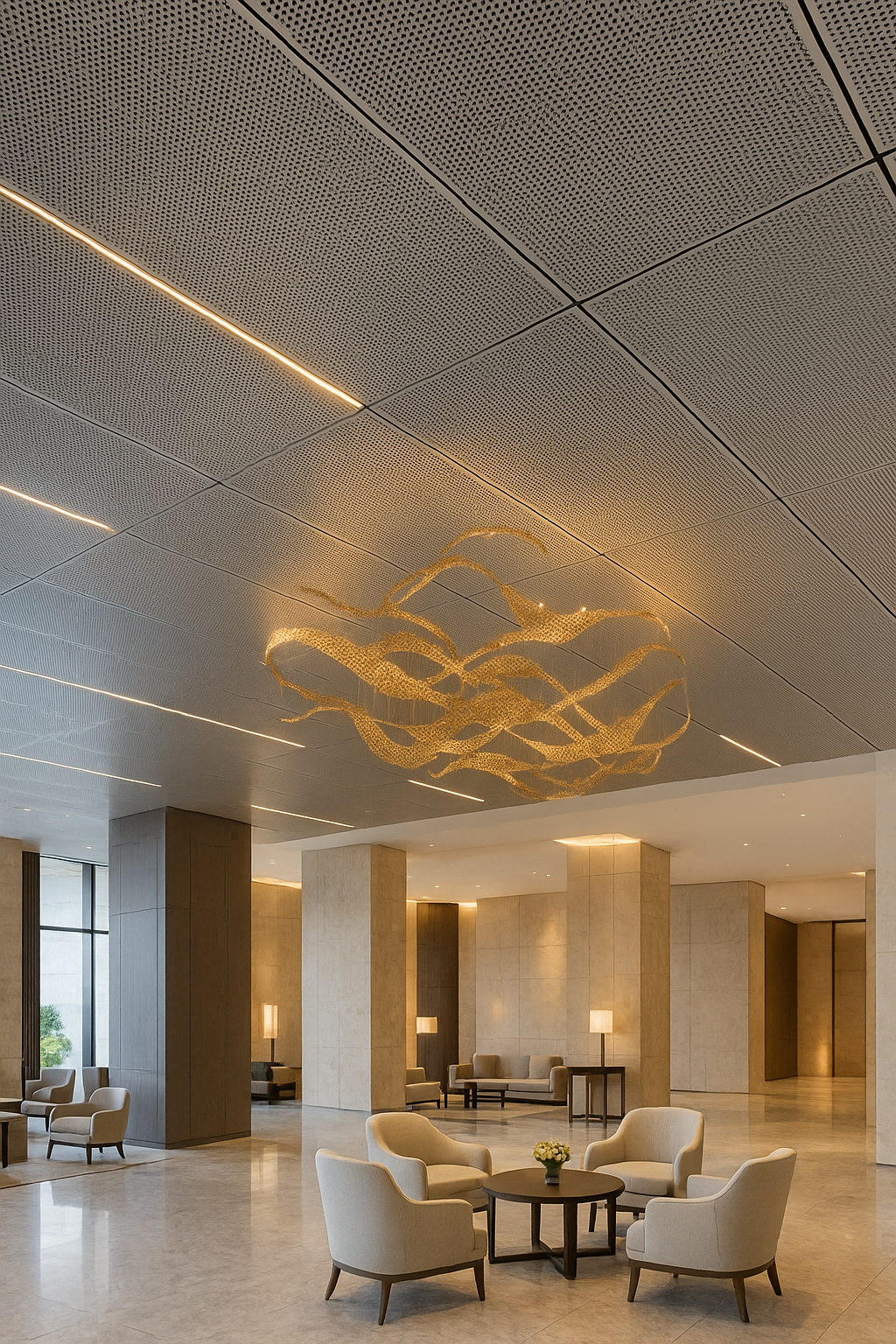 White Perforated Acoustic Metal Ceiling Panel for Hotel Lobby