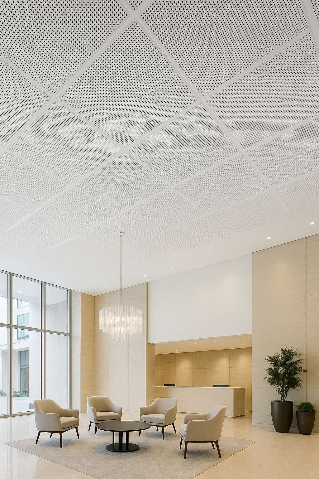 White Perforated Acoustic Metal Ceiling Panel for Hotel Lobby