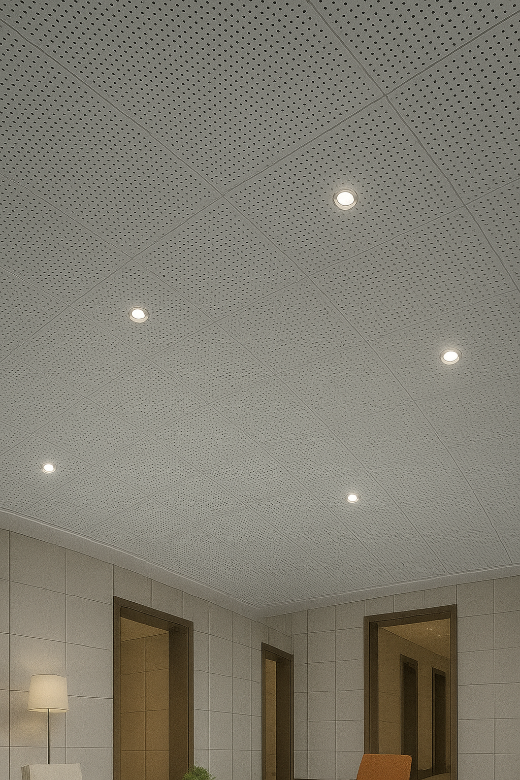 White Perforated Acoustic Metal Ceiling Panel for Hotel Lobby