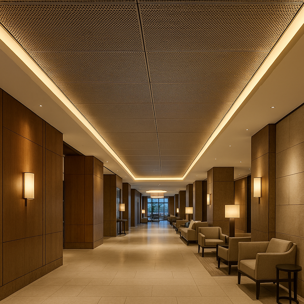 Gold Perforated Acoustic Metal Ceiling Panel for Hotel Reception Area