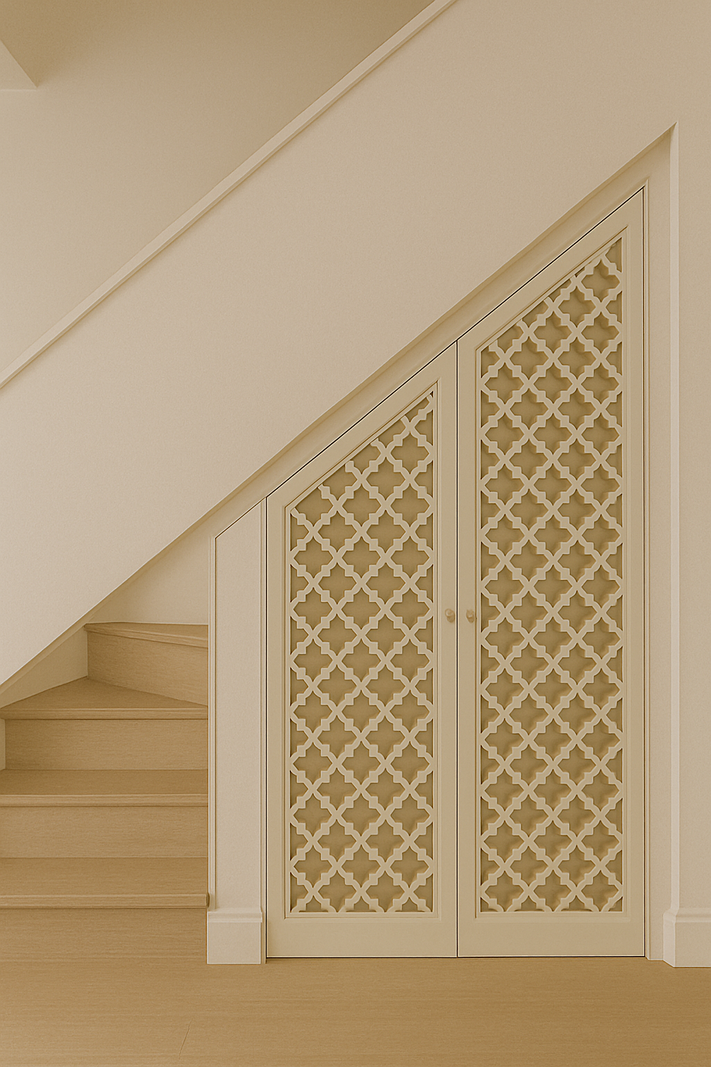 Integrating Embellished Decorative Screens on Under-Stair Closet Doors