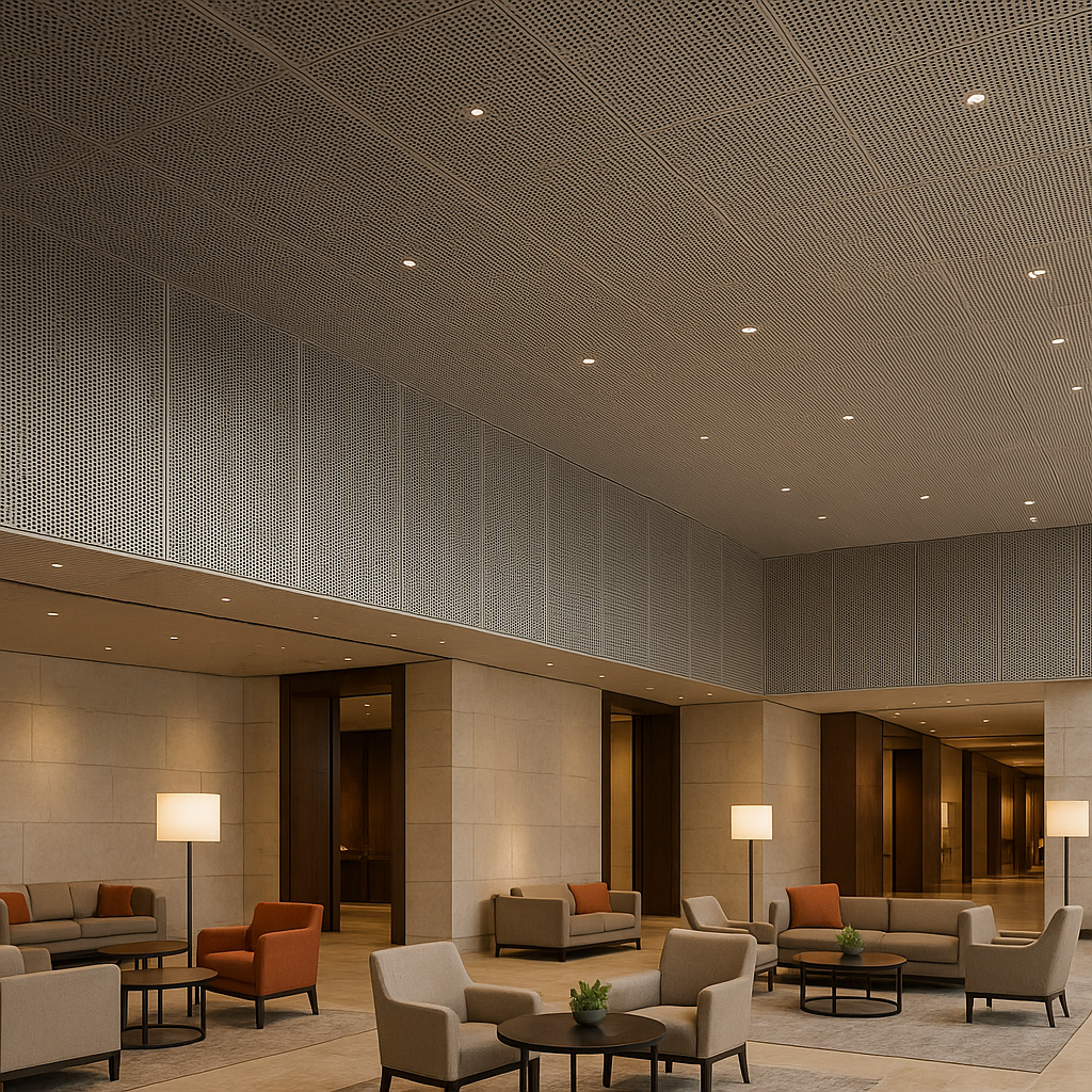 White Perforated Acoustic Metal Ceiling Panel for Hotel Lobby