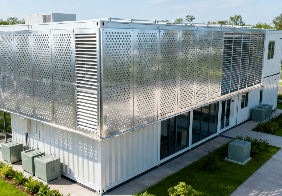 High-Performance Sunshade and Ventilation Perforated Metal Cladding for Commercial Buildings