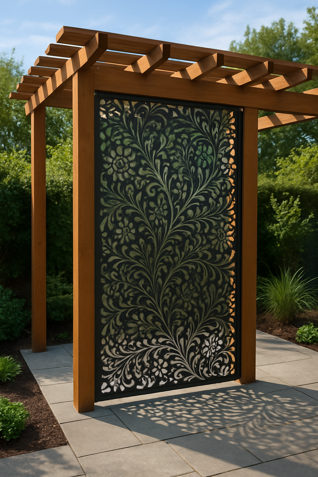 Outdoor Laser-Cut Privacy Screen Panel for Pergola – Weather-Resistant Decorative Metal Divider