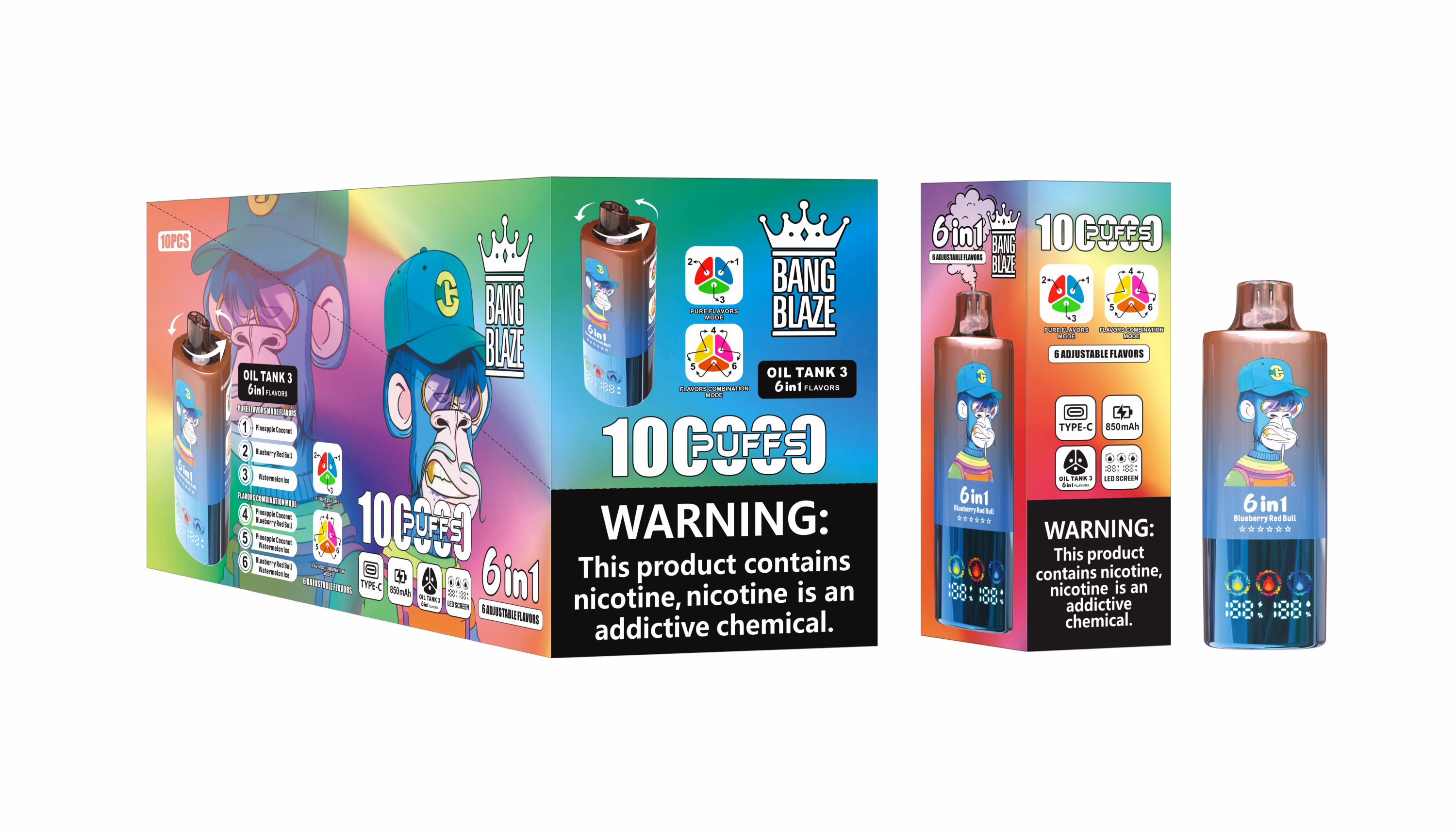 BANG BLAZE 6in1 100000 Puffs Disposable Vape – Adjustable 6 Flavors, 650mAh Rechargeable