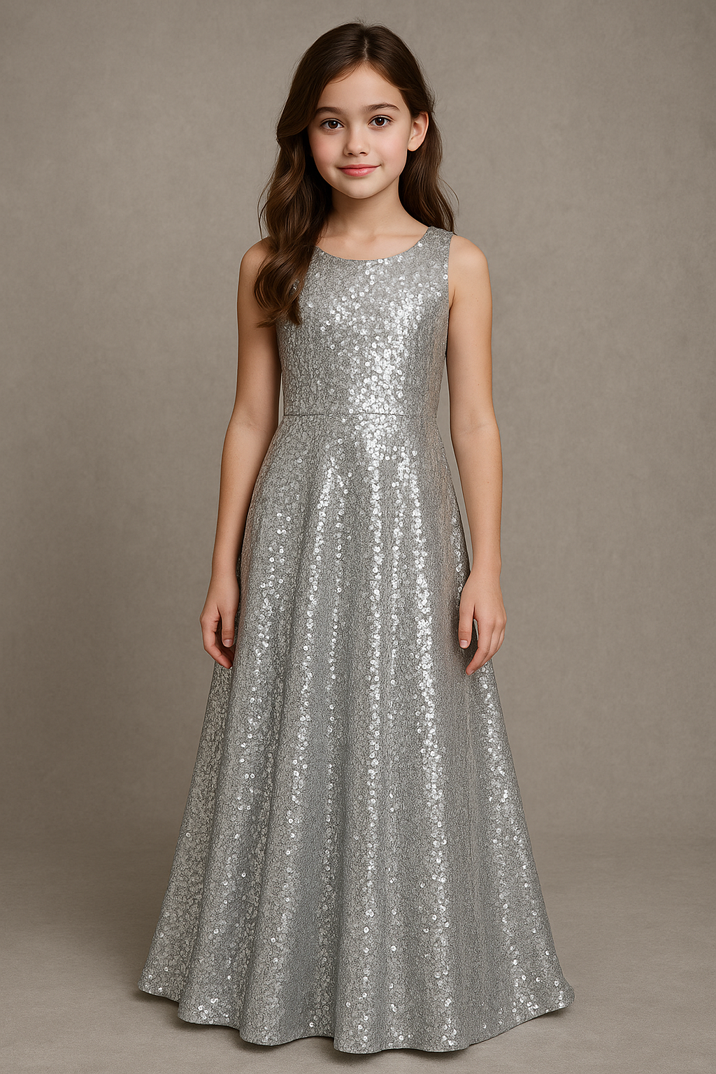 Girls'Silver Sequin Evening Gown