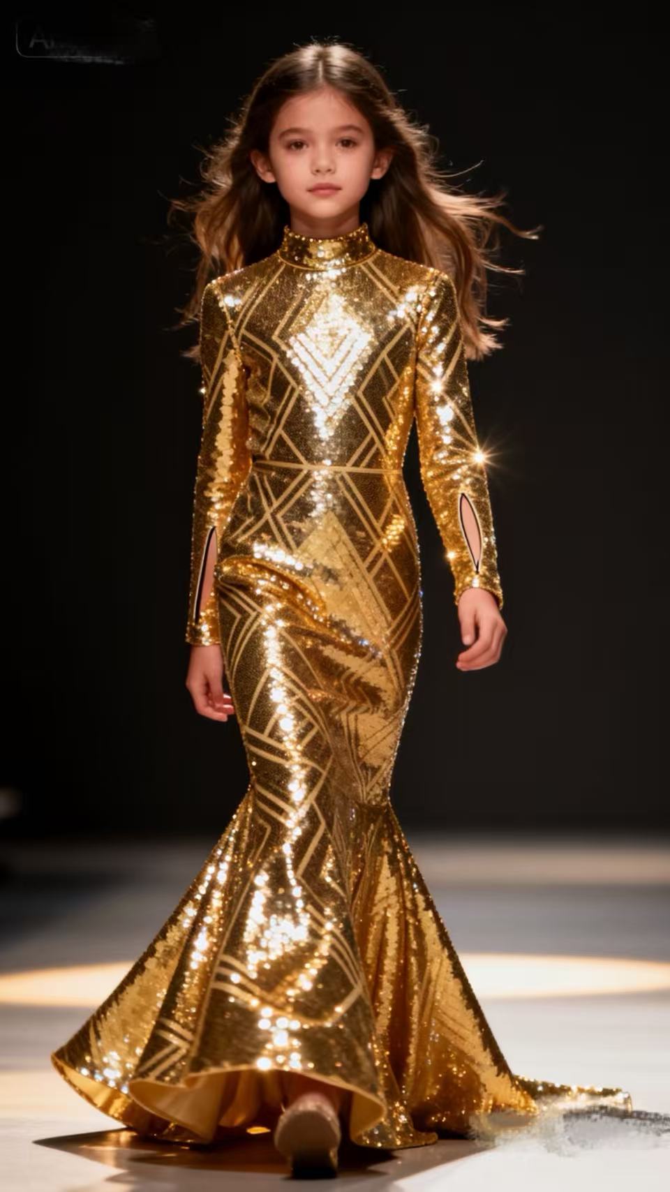 Girls' Gold Sequin Bodysuit with Cape and Boots