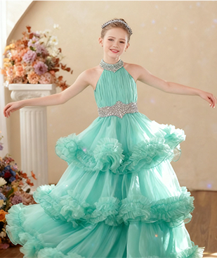 Girls'Aqua Pageant Dress