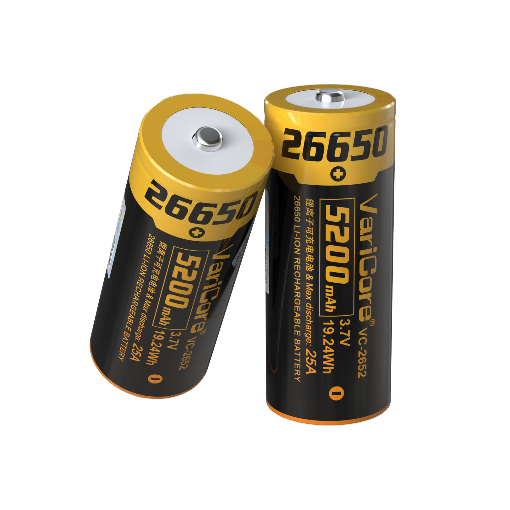 VariCore 26650 5200mAh 3.7V Li-ion Battery VC-2652 Tip 25A discharge