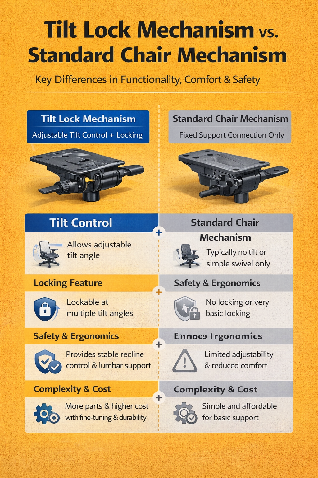 What Are the Key Differences Between Tilt Lock Mechanisms and Standard Chair Bases?