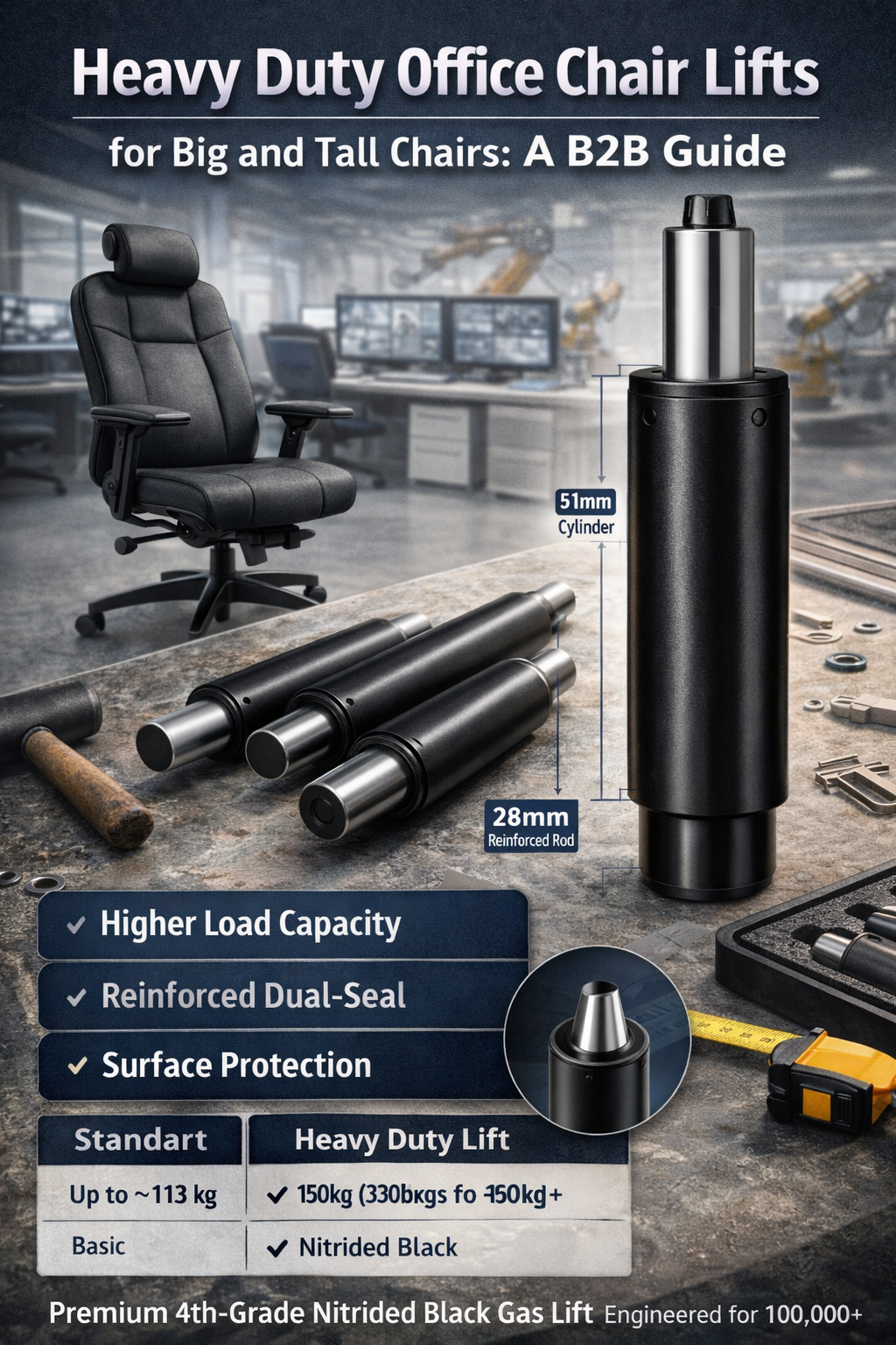 Heavy Duty Office Chair Gas Lifts for Big and Tall Chairs