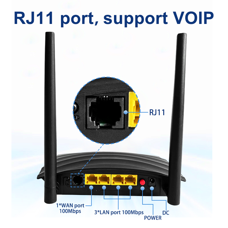 4G VoIP Router With 300Mbps Wi-Fi Speed RJ11 LTE Modem Built-In Battery Firewall QoS VPN-for Home Use