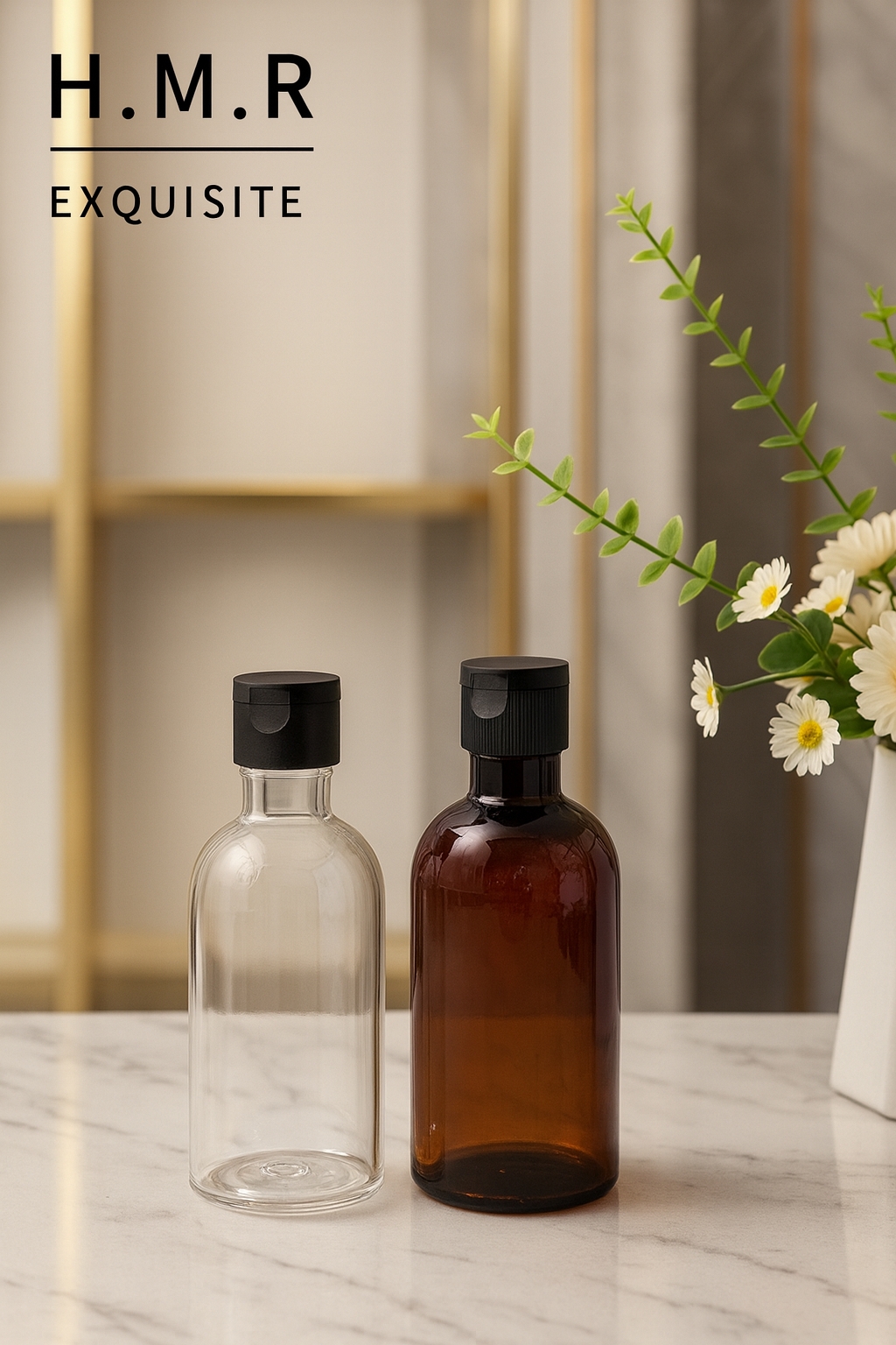 Vintage Travel Refillable Bottles with Press Cap – Transparent and Amber Options