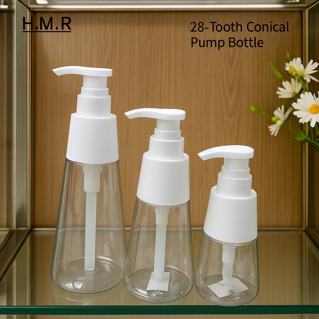 150ml240ml350ml White Conical Lotion Pump Bottle – Refillable Plastic Dispenser for Soap, Shampoo, and Skincare