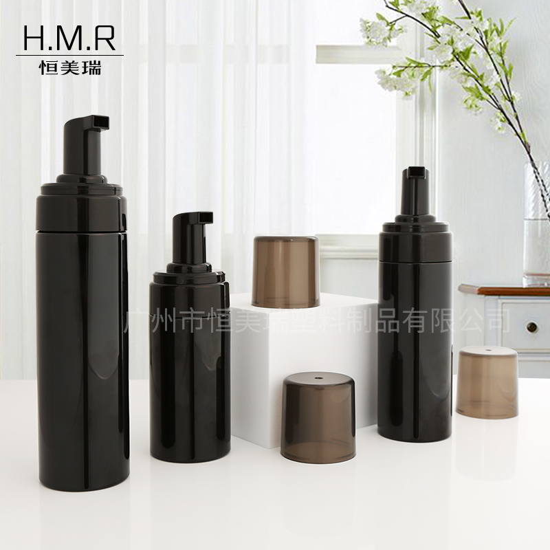 Black Foam Pump Bottle Refillable Plastic Dispenser for Facial Cleanser 100ml 120ml 150ml 200ml
