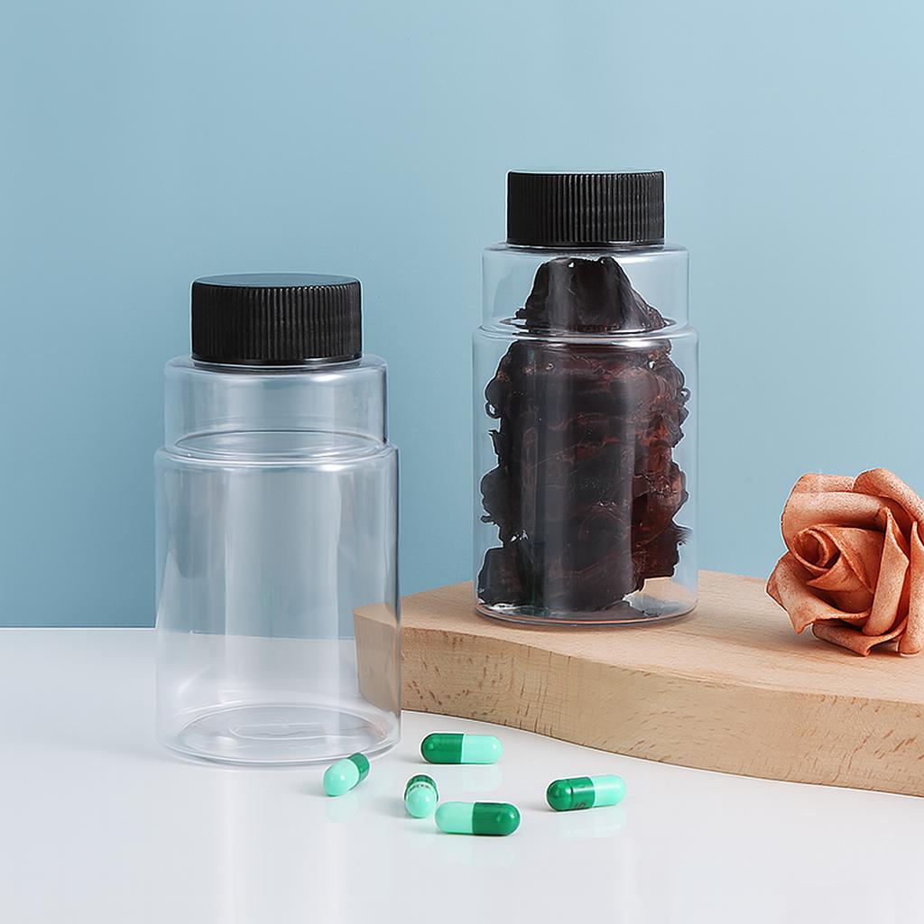180ml Clear Plastic Pill Bottles with Black Screw Caps