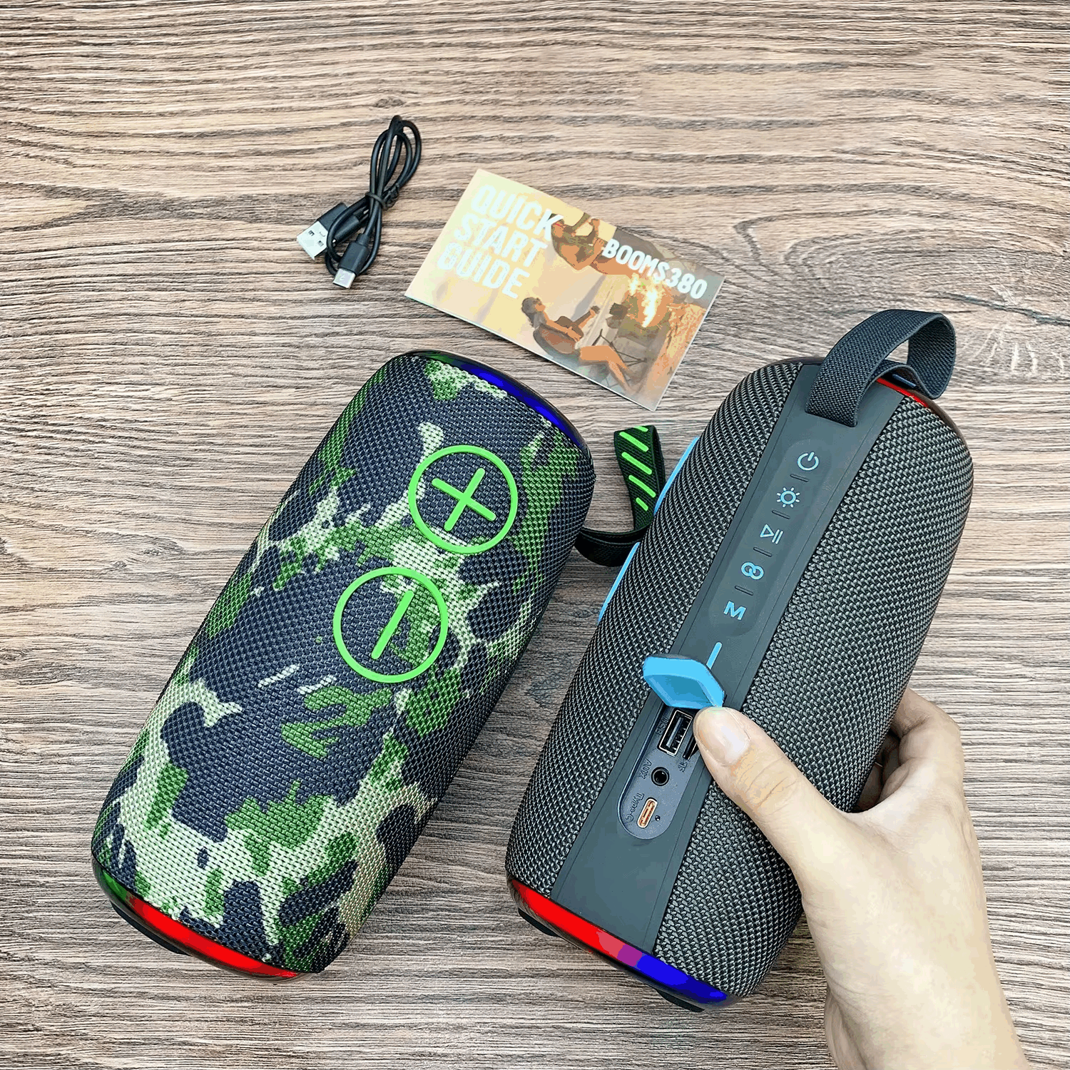 Smarts Waterproof Fabric Wireless Speaker Stereo Bass 3D Woofer RGB LED Light Portable Speaker for Outdoor Use