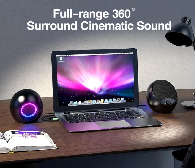 RGB USB Wired Round Desktop Speakers with Volume Control for PC and Laptop
