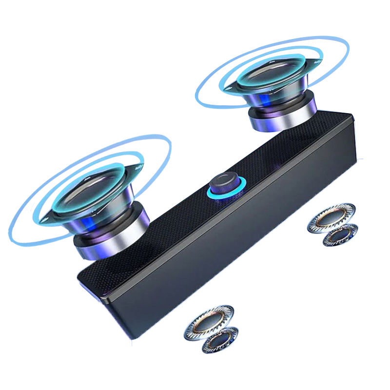 USB Wired Computer Mini Soundbar with Blue LED Knob for Desktop & Laptop