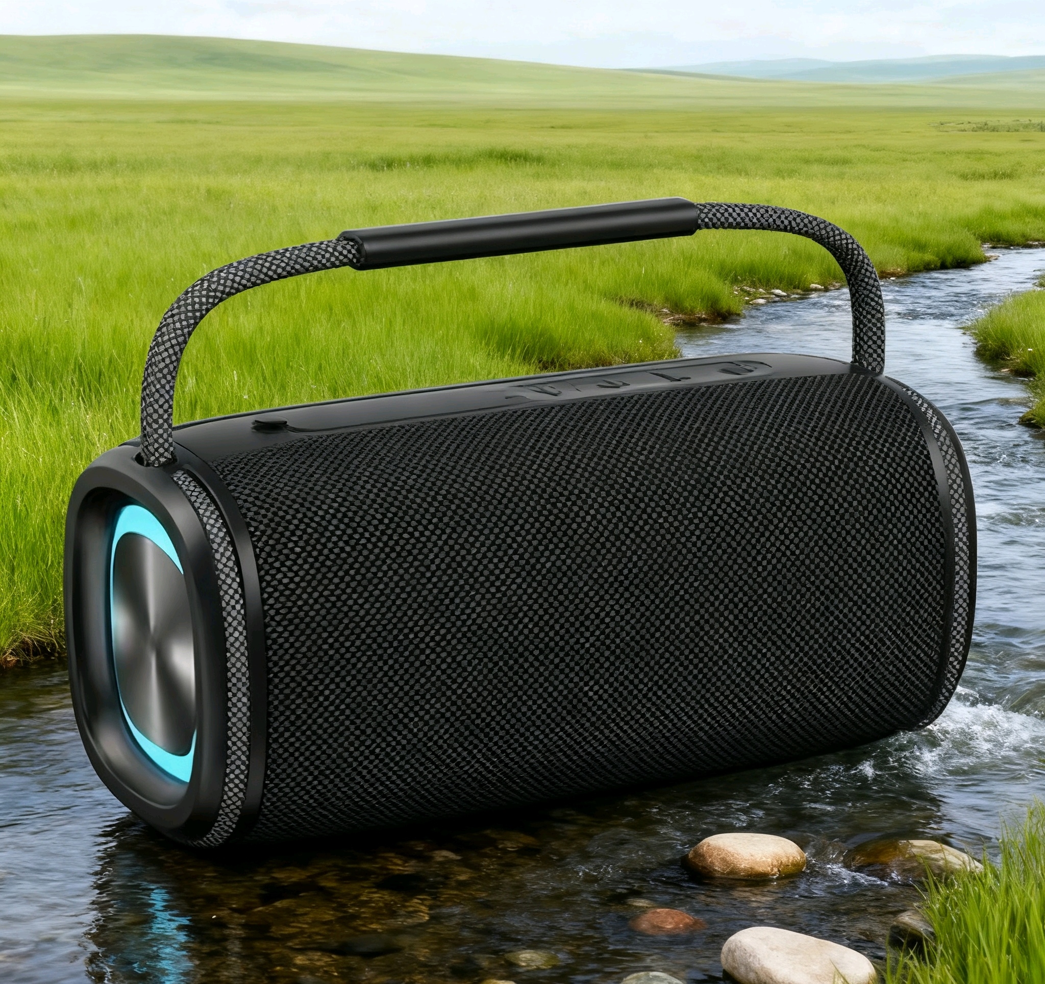 2025 Hot-selling Portable Fabric Outdoor Wireless Subwoofer Waterproof New Powered RGB LED Loudspeaker Kit with Two Drivers Bass