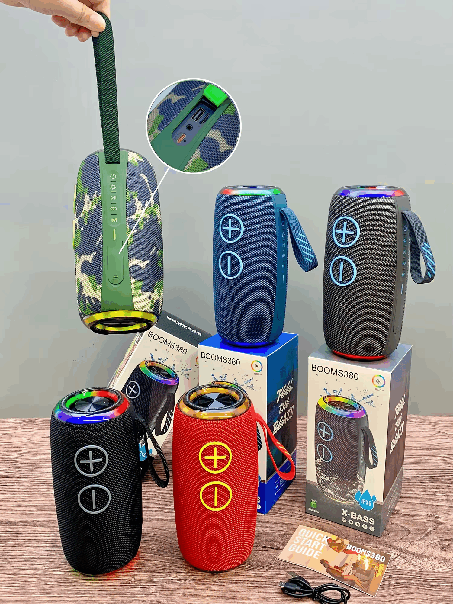 Hifi Quality Stereo Super Bass Custom Portable RGB LED Lights Wireless Waterproof Parties Speaker Box for Outdoors FM Radio