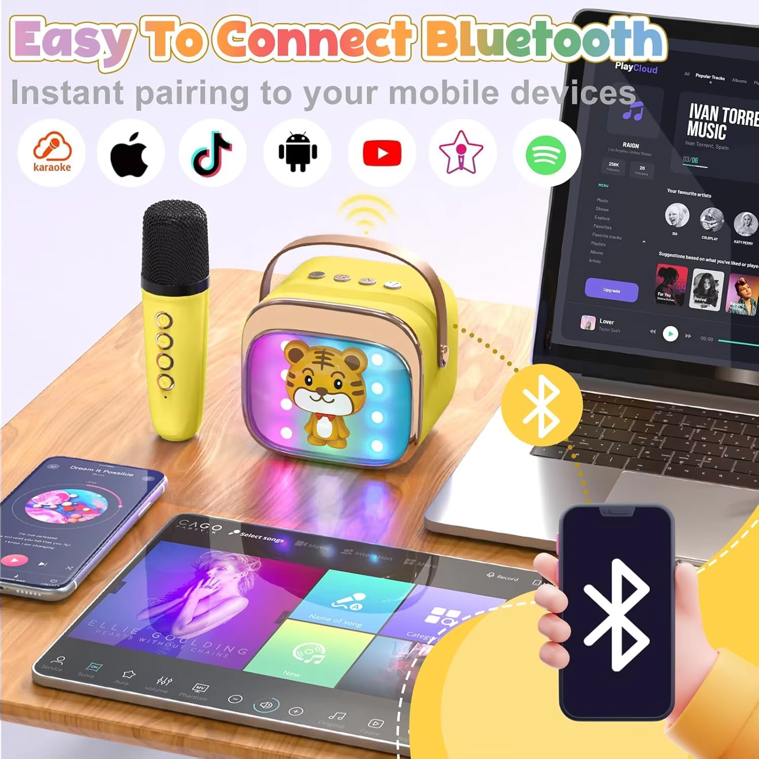 Cute Full  RGB LED Light Wireless Rechargeable Sound Karaoke Mini Karaoke Speaker Set up for Phone Singing Kids with Microphones