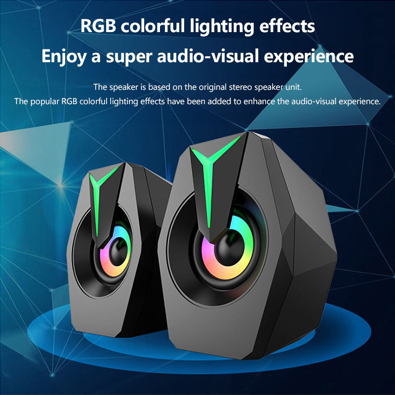 USB Wired Computer Speakers with RGB Lights 2.0 Stereo Gaming Audio 6W RMS and Game Sound Effects for Desktop/Laptop