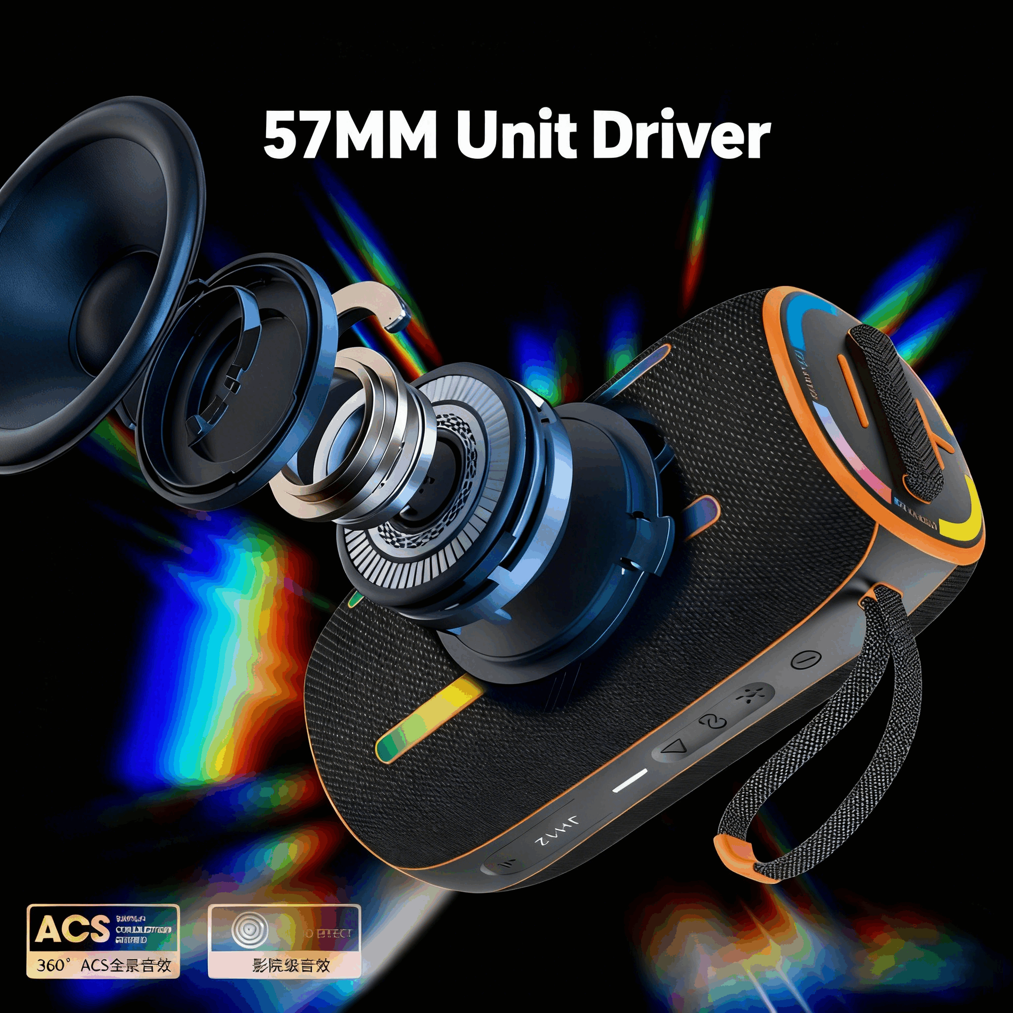 Latest Deep Bass Speaker with RGB LED Lighting Battery Personalized Round Wireless for Music Party Outdoor