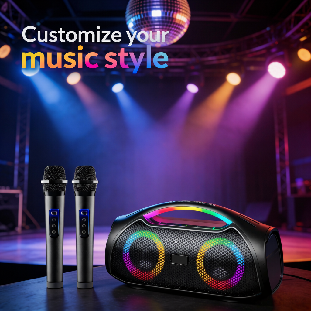 30W Boombox Stereo Hifi Portable Wireless Speaker RGB Breathing Light Waterproof Deep Bass for Outdoor Party with 2 Microphones