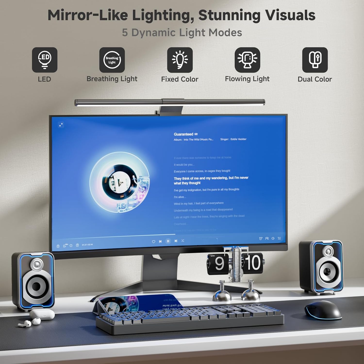 Mirror Ti Pro Audio Sound System Computer Stereo Sound 10 Watts Peak Power PC Speakers with Dynamic Lighting for Laptop Phone