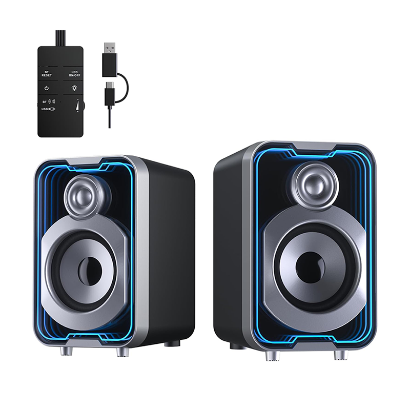 Mirror Ti Pro Audio Sound System Computer Stereo Sound 10 Watts Peak Power PC Speakers with Dynamic Lighting for Laptop Phone