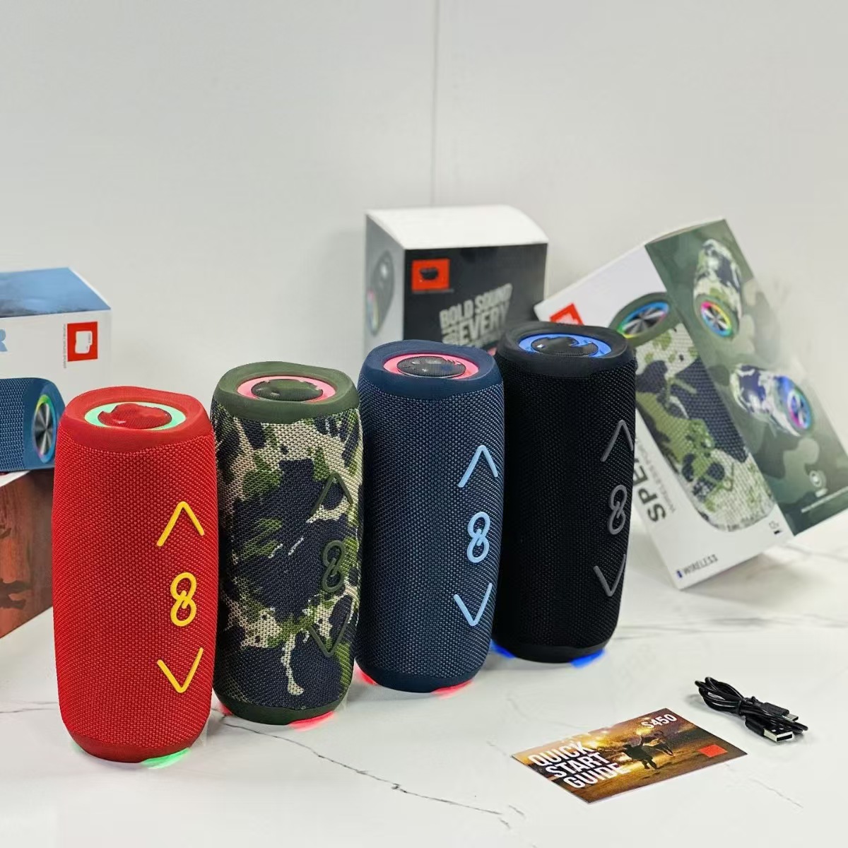 Hot Selling Creative Fabric Magnetic Wireless 360° Surround Sound Quality Boombox Waterproof Portable Speakers with RGB Lights