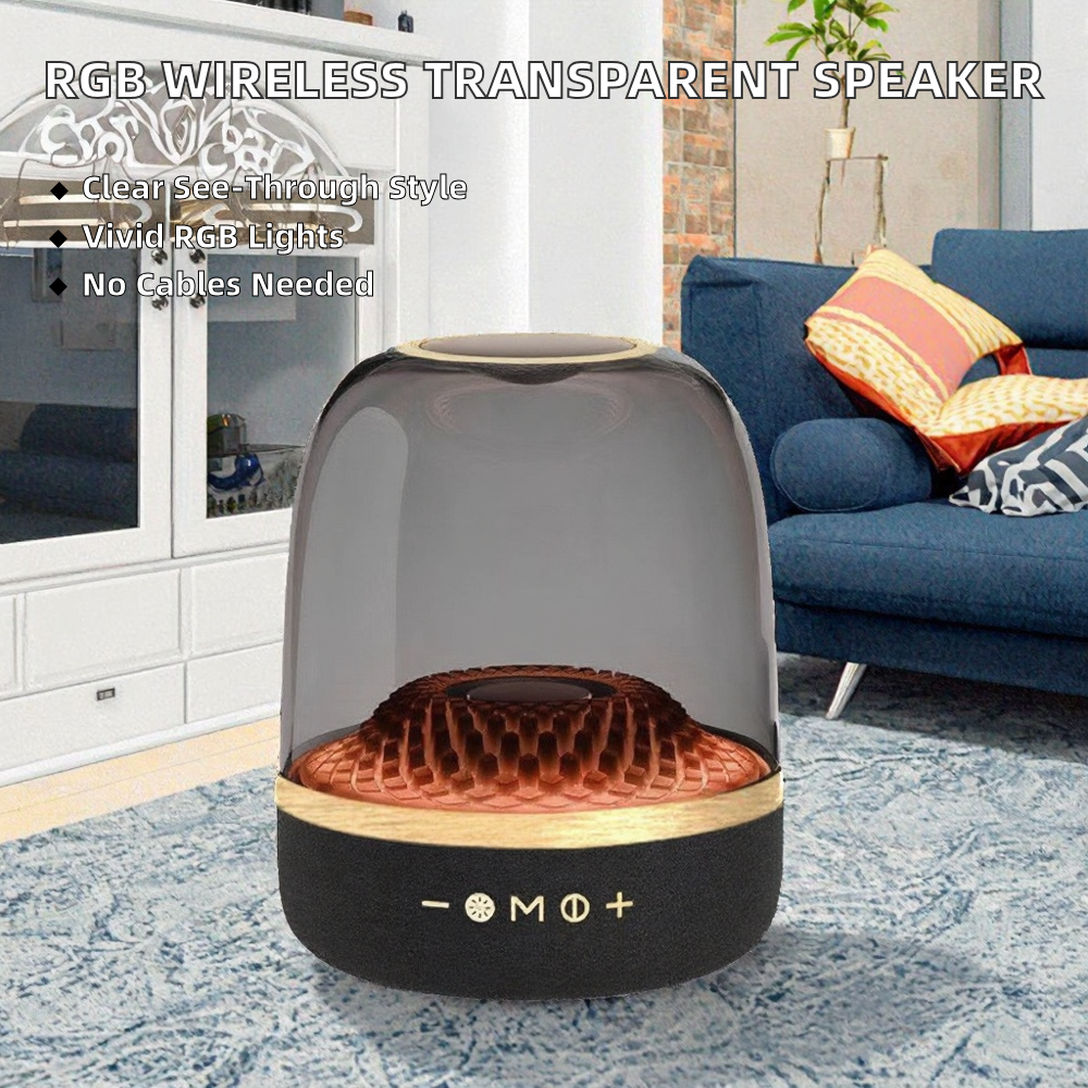 2026 Business Promotional Gift Sets Mini Wireless Speaker LED Light RGB Surround Stereo Sound Home High Power Transparent