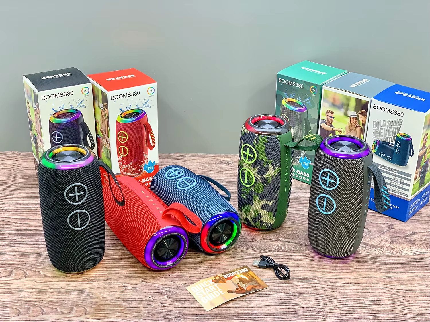 Smarts Waterproof Fabric Wireless Speaker Stereo Bass 3D Woofer RGB LED Light Portable Speaker for Outdoor Use