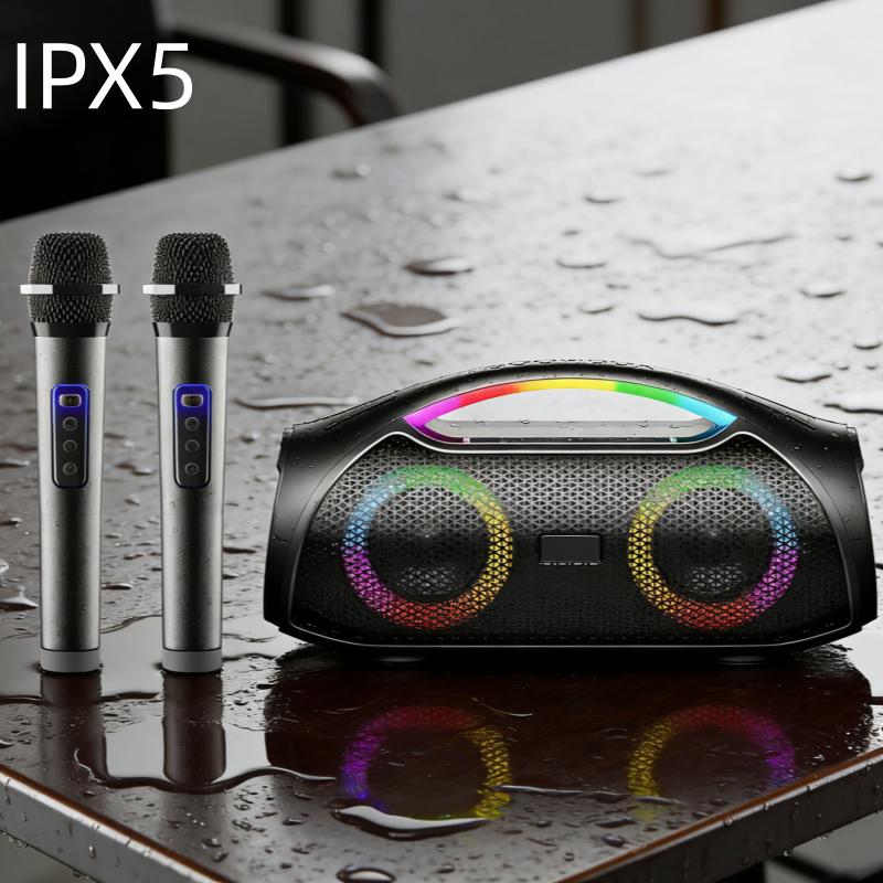 30W Boombox Stereo Hifi Portable Wireless Speaker RGB Breathing Light Waterproof Deep Bass for Outdoor Party with 2 Microphones