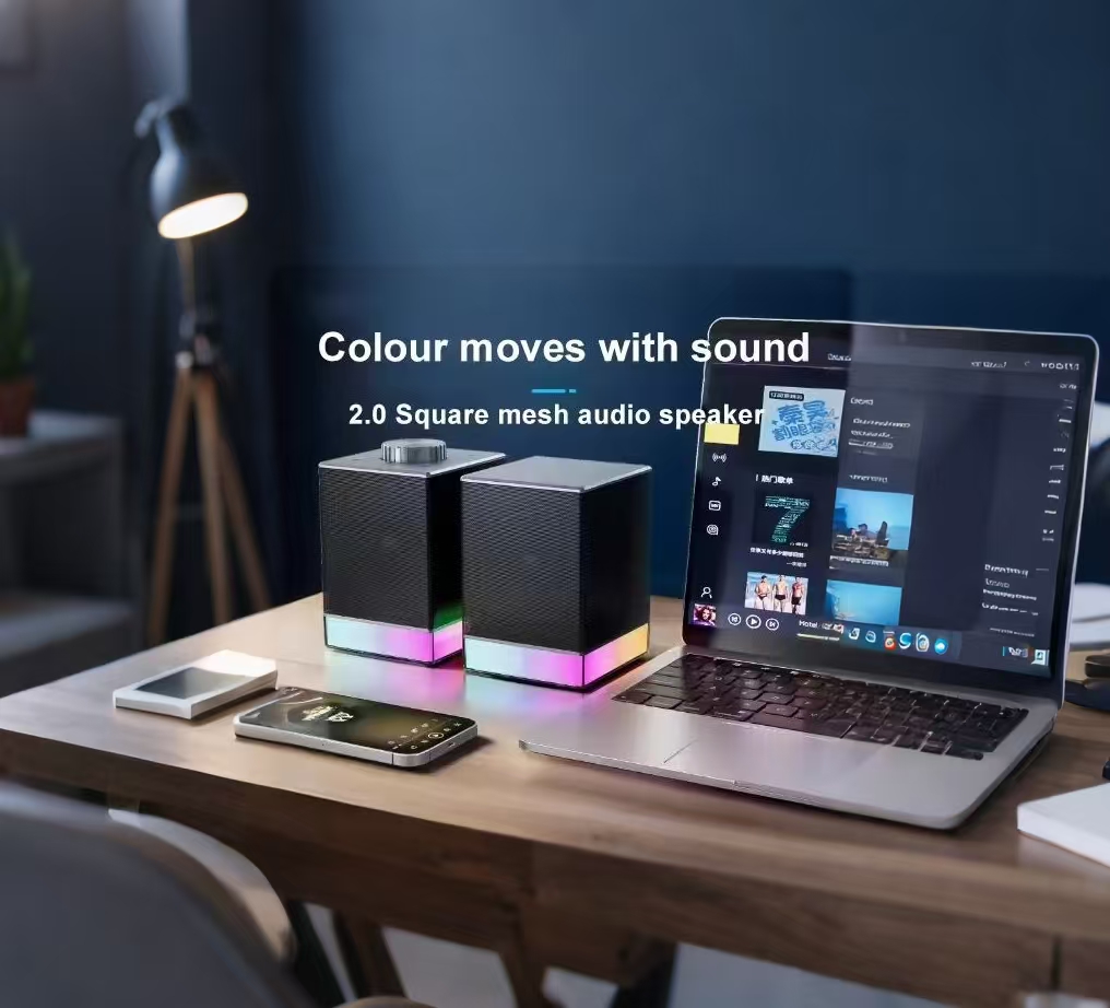 Customized Super Nice HiFi Heavy Bass Stereo Sound Quality 2.0 Desktop USB RGB Lighting  Speaker for Promotion Gifts