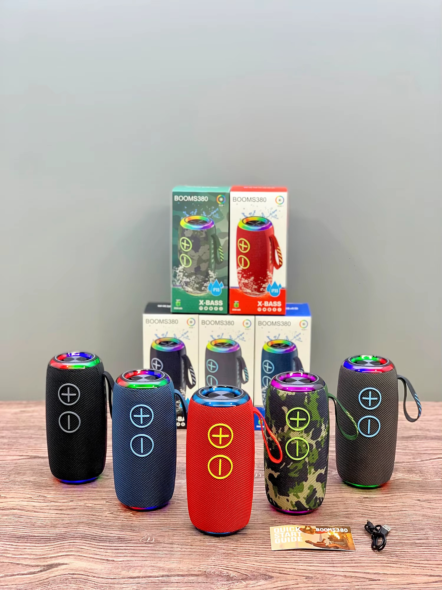 Smarts Waterproof Fabric Wireless Speaker Stereo Bass 3D Woofer RGB LED Light Portable Speaker for Outdoor Use